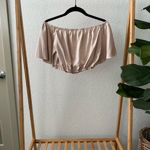 Women’s crop top, silk, short shirt, beige, summer shirt